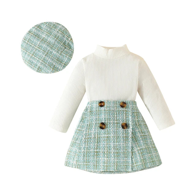 ma&baby 6M-3Y Toddler Infant Newborn Baby Girls Clothes Sets Knit Long Sleeve Tops Plaid Skrits Hat Fall Spring Outfits D05