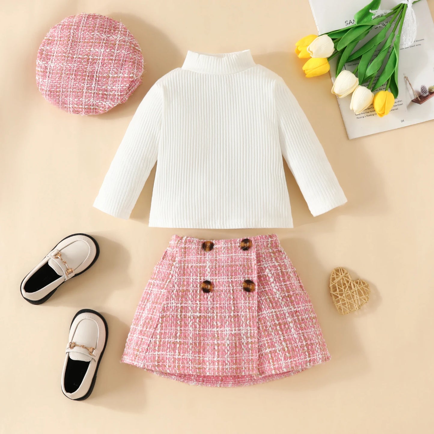 ma&baby 6M-3Y Toddler Infant Newborn Baby Girls Clothes Sets Knit Long Sleeve Tops Plaid Skrits Hat Fall Spring Outfits D05