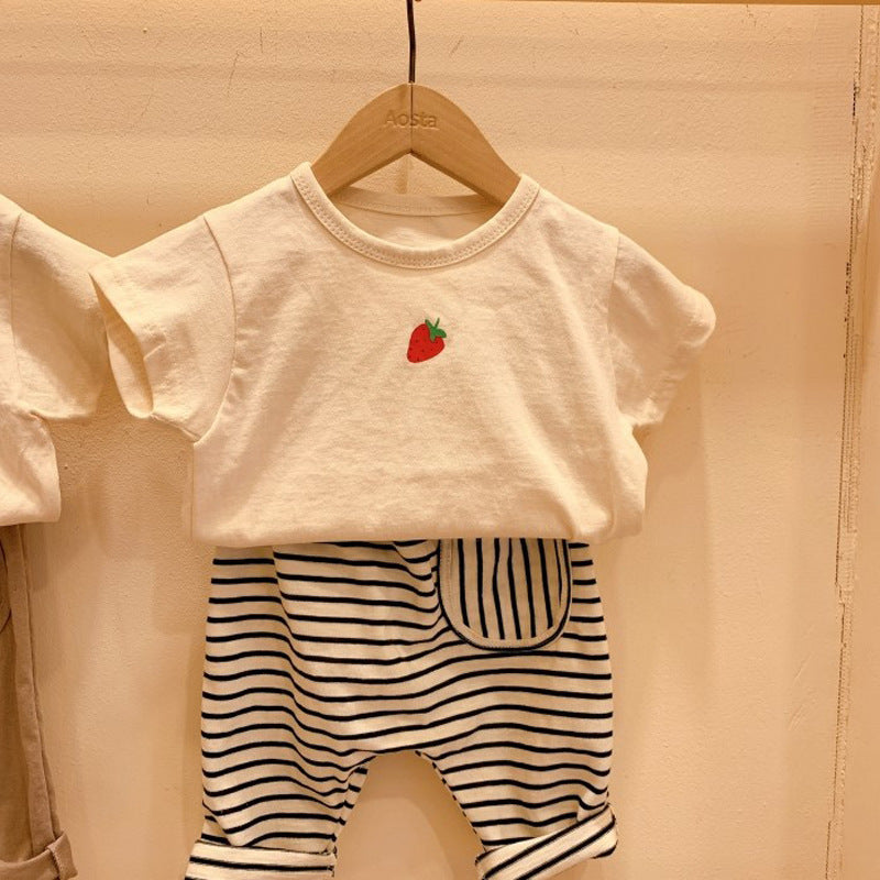 Children's clothing spring and summer boys and girls all match casual stripes comfortable pants baby trousers