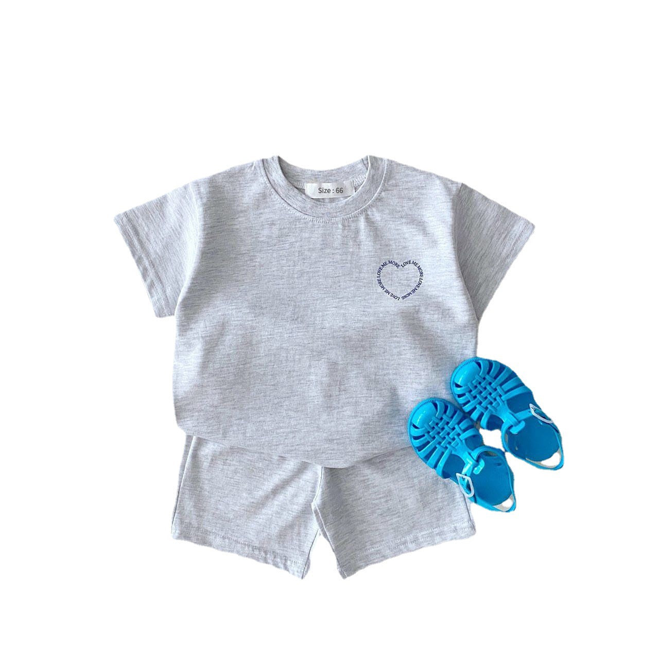Korean Version Ins Boys And Girls Heart-Shaped Printing Summer Thin Cotton Suit Two-Piece Baby Loose Suit Trend