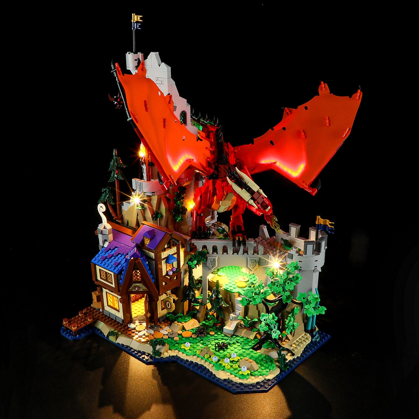 21348 Dragon and Dungeon Red Dragon Legend LED Lighting Building Blocks Toys Decorative Lights Gift