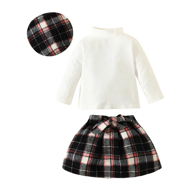 ma&baby 6M-3Y Toddler Infant Newborn Baby Girls Clothes Sets Knit Long Sleeve Tops Plaid Skrits Hat Fall Spring Outfits D05