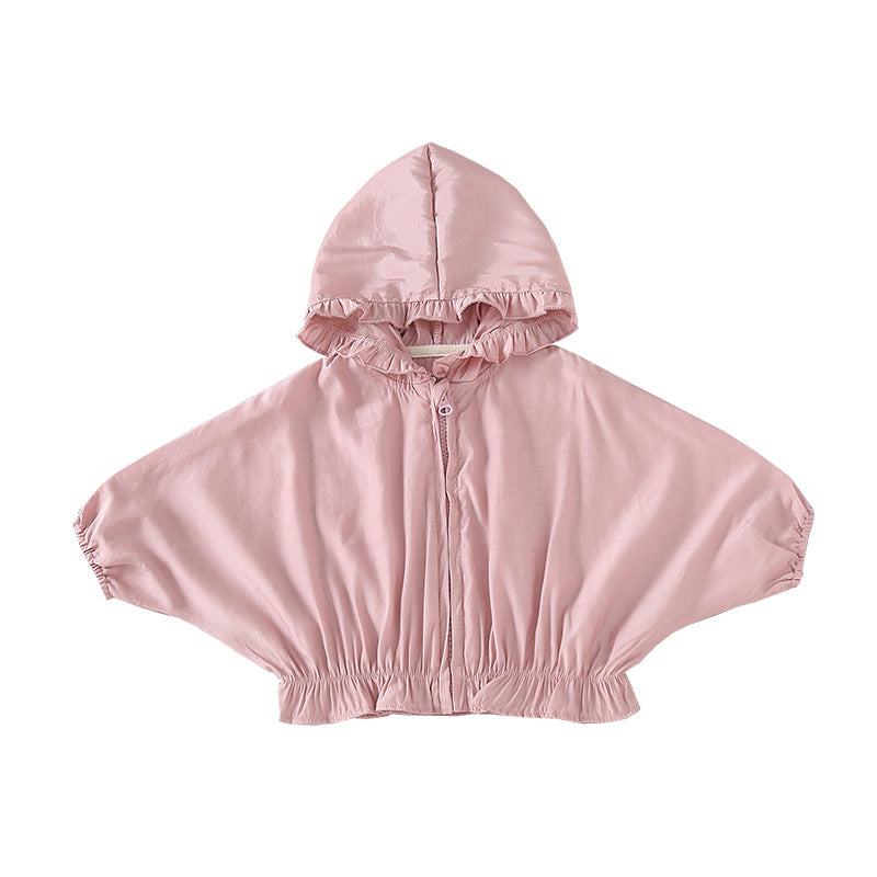 Children's Air-Conditioning Shirt Newborn Solid Color Chiffon Hooded Top Girl Baby Sunscreen Outing Clothes