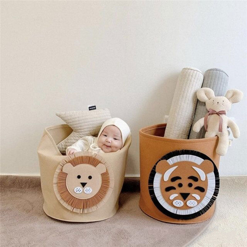 INS Cartoon Storage Basket Baby Dirty Clothes Basket Children's Toy Storage Bucket Felt Storage Bag Washable Clothes Storage