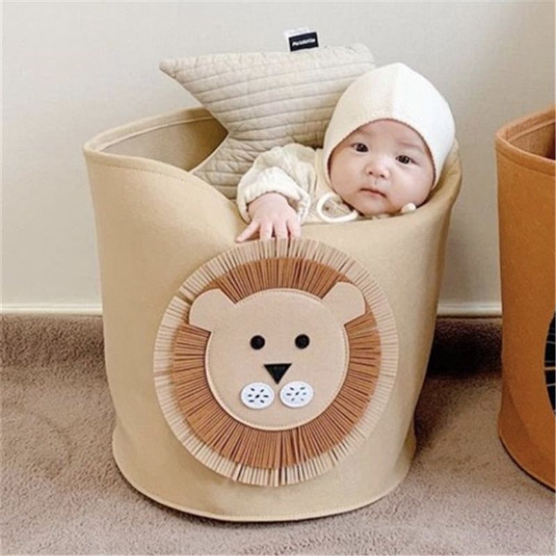 INS Cartoon Storage Basket Baby Dirty Clothes Basket Children's Toy Storage Bucket Felt Storage Bag Washable Clothes Storage