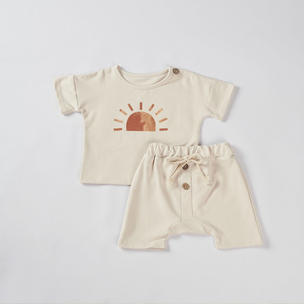 Boys and Girls Ice Cream Sun Print Summer Pure Cotton Set Two Piece Baby Loose Set