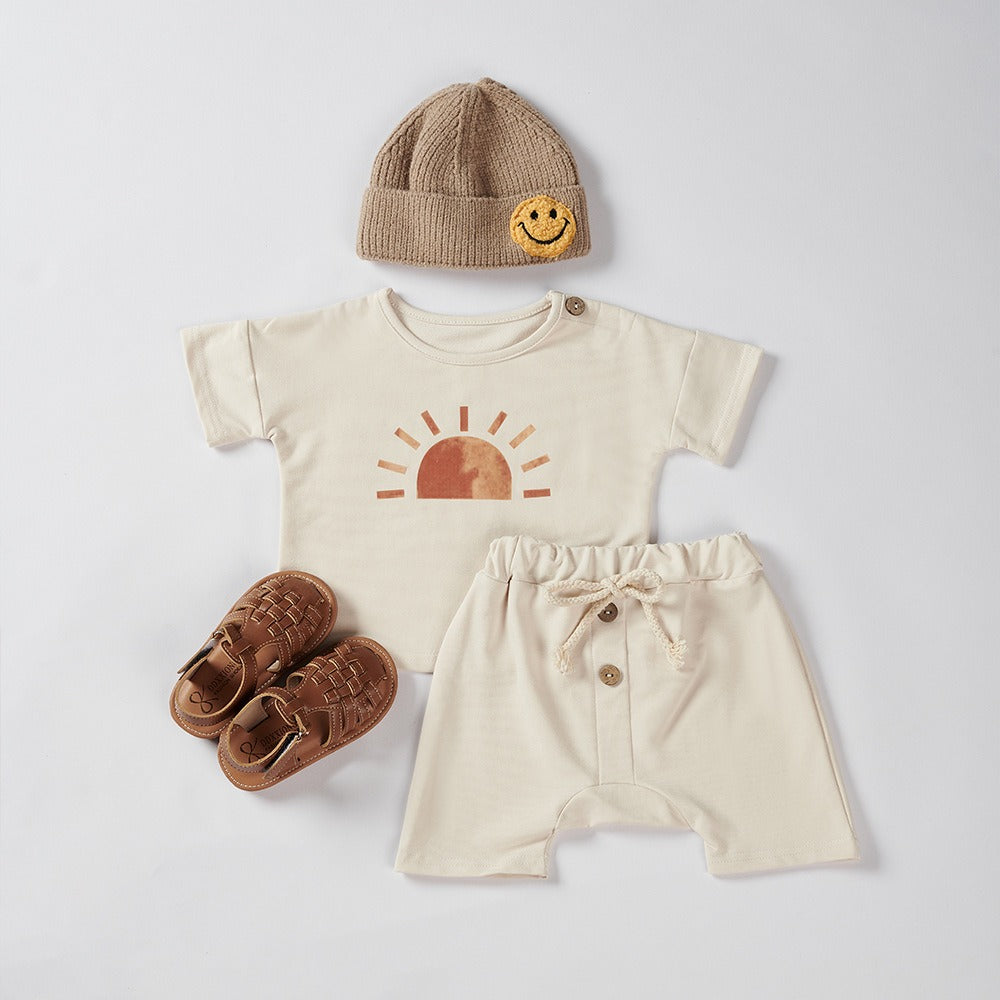 Boys and Girls Ice Cream Sun Print Summer Pure Cotton Set Two Piece Baby Loose Set
