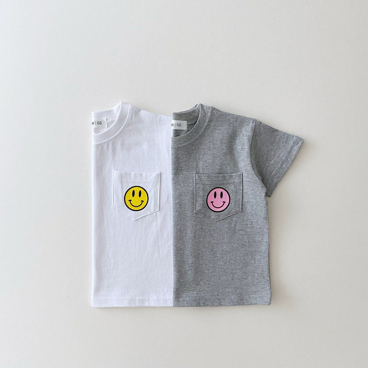 INS Korean Baby Summer Short-Sleeved T-Shirt Boys And Girls Smiley Print Round Neck Simple T-Shirt