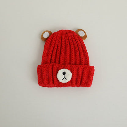 Autumn and winter children warm knitted hat cute bear candy color woolen hat Korean male and female baby warm hat trend