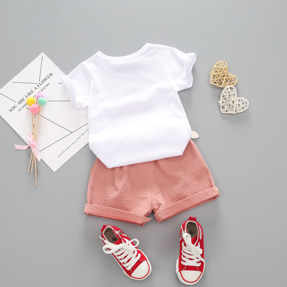Girls Summer Short Sleeve Suit New Korean Version Girls T-Shirt Shorts Baby Two-Piece