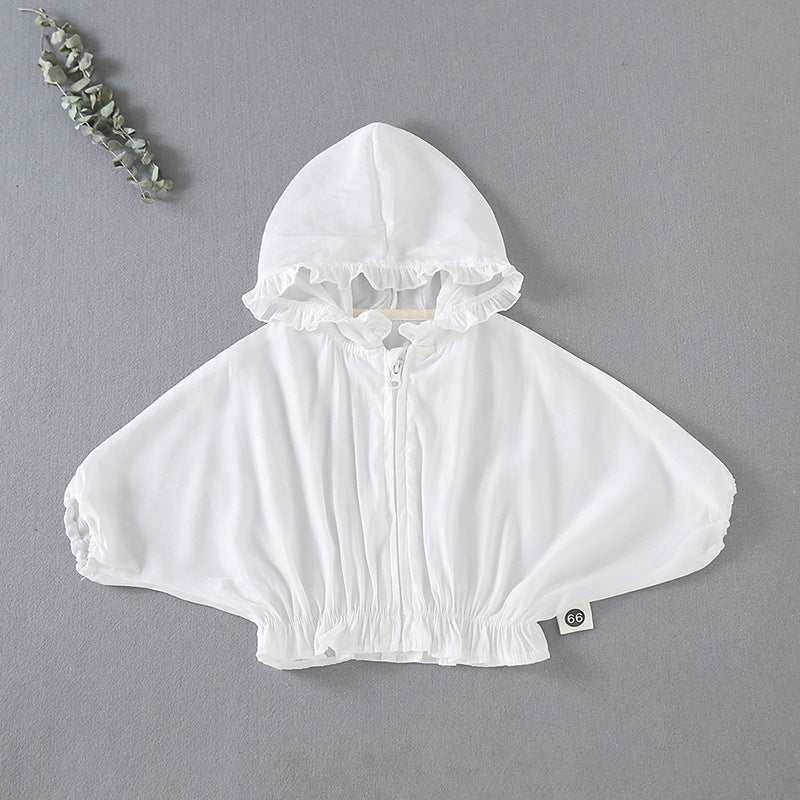 Children's Air-Conditioning Shirt Newborn Solid Color Chiffon Hooded Top Girl Baby Sunscreen Outing Clothes