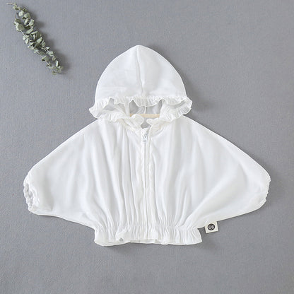 Children's Air-Conditioning Shirt Newborn Solid Color Chiffon Hooded Top Girl Baby Sunscreen Outing Clothes