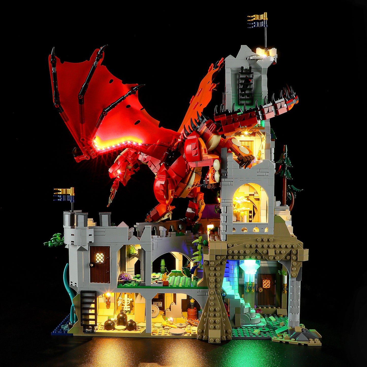 21348 Dragon and Dungeon Red Dragon Legend LED Lighting Building Blocks Toys Decorative Lights Gift