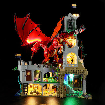 21348 Dragon and Dungeon Red Dragon Legend LED Lighting Building Blocks Toys Decorative Lights Gift
