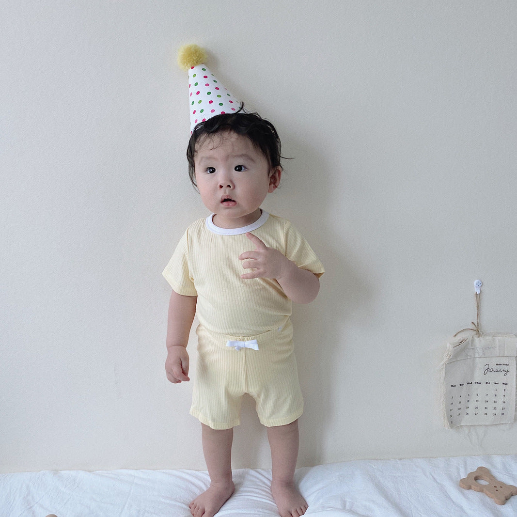 Summer Children's Ice Silk Cotton Short Sleeve Suit 2 Piece Sports Clothes Baby Thin Home Clothes