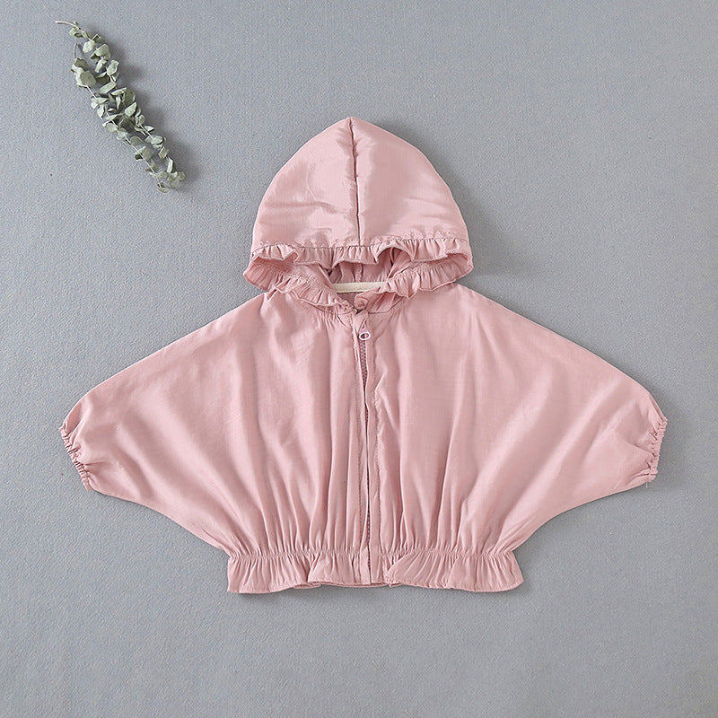Children's Air-Conditioning Shirt Newborn Solid Color Chiffon Hooded Top Girl Baby Sunscreen Outing Clothes