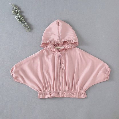 Children's Air-Conditioning Shirt Newborn Solid Color Chiffon Hooded Top Girl Baby Sunscreen Outing Clothes