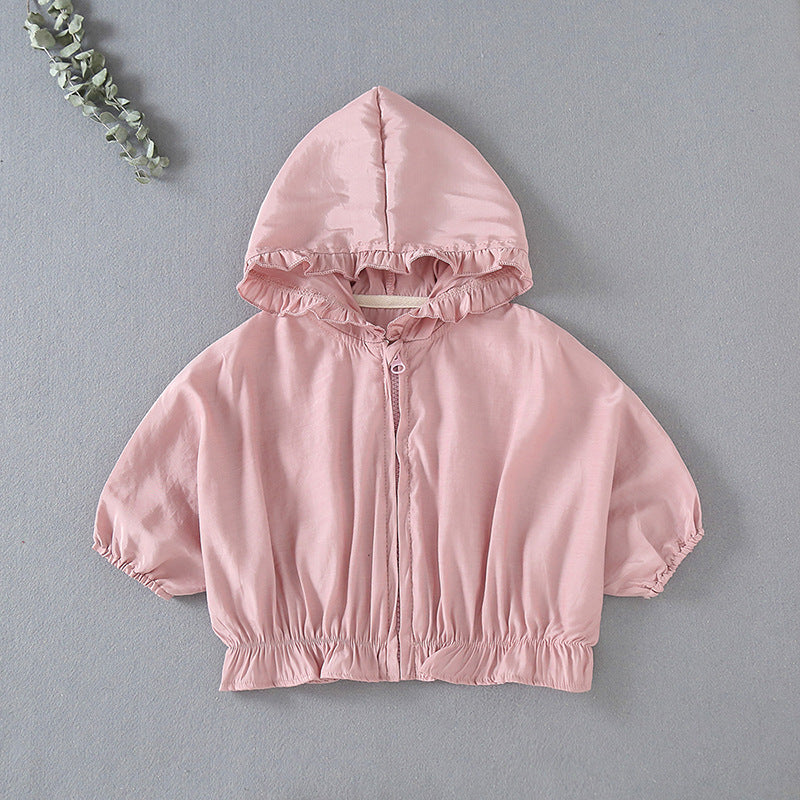 Children's Air-Conditioning Shirt Newborn Solid Color Chiffon Hooded Top Girl Baby Sunscreen Outing Clothes