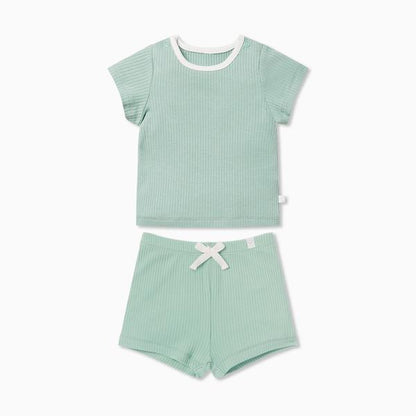 Summer Children's Ice Silk Cotton Short Sleeve Suit 2 Piece Sports Clothes Baby Thin Home Clothes