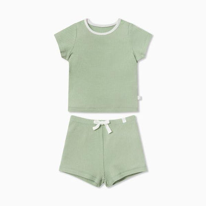 Summer Children's Ice Silk Cotton Short Sleeve Suit 2 Piece Sports Clothes Baby Thin Home Clothes