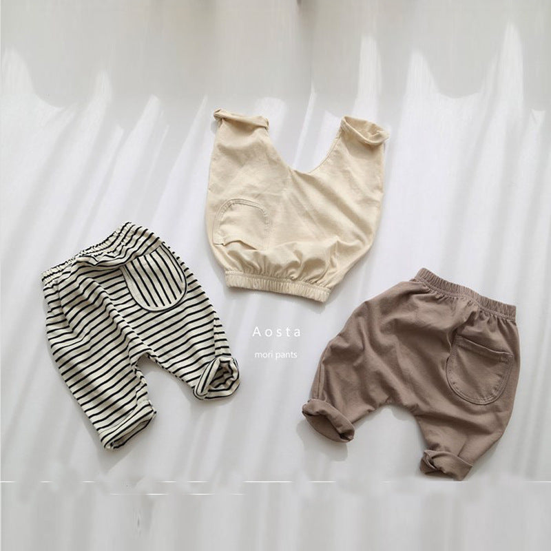 Children's clothing spring and summer boys and girls all match casual stripes comfortable pants baby trousers