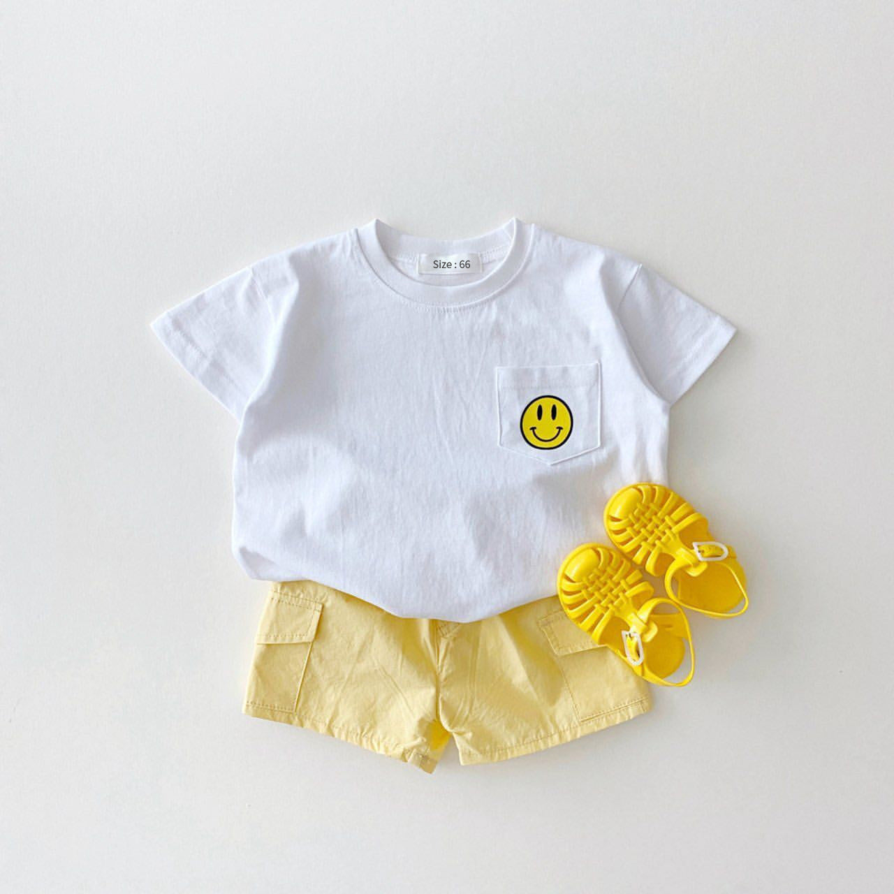 INS Korean Baby Summer Short-Sleeved T-Shirt Boys And Girls Smiley Print Round Neck Simple T-Shirt