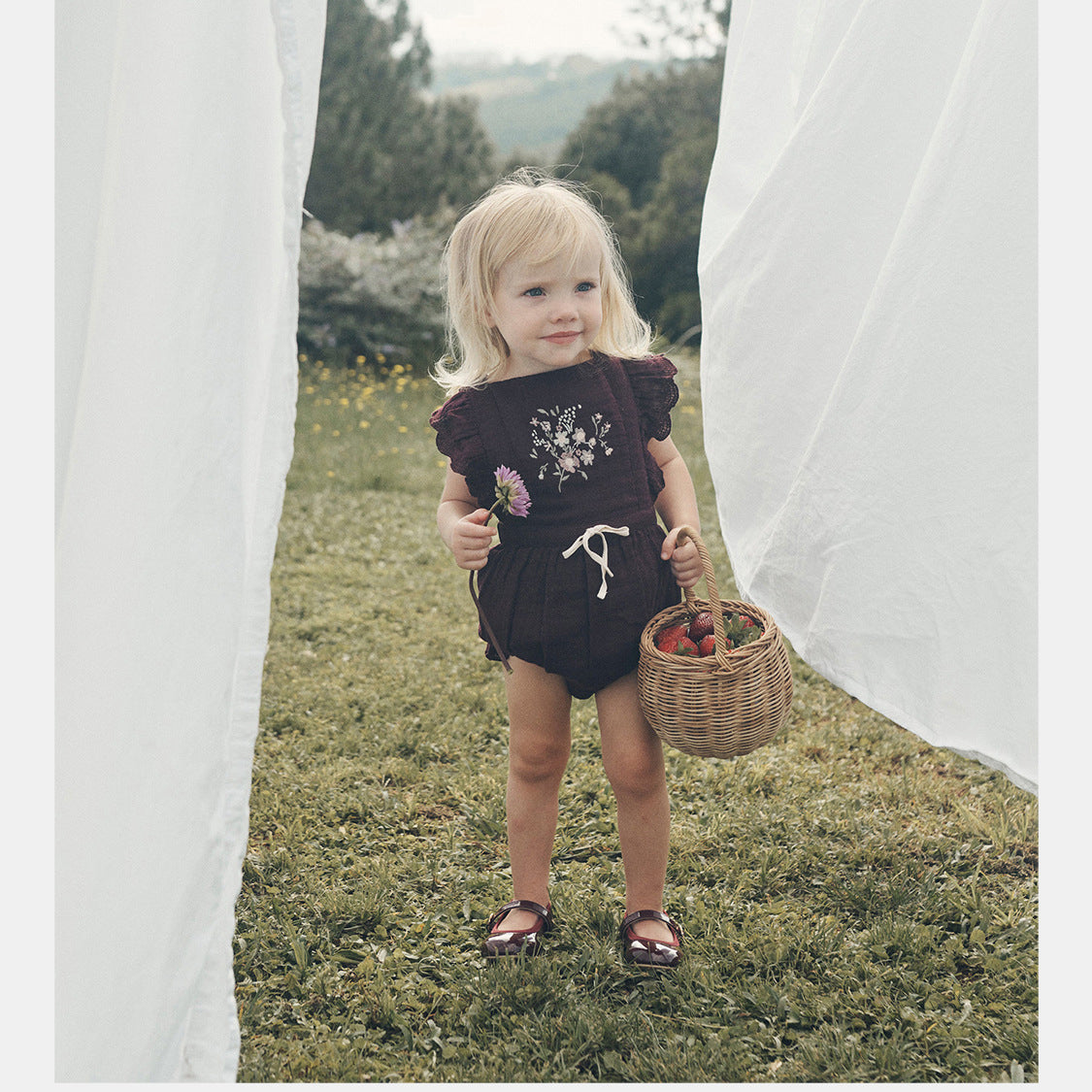 Summer Baby Thin Cotton Yarn Sling Pack Fart Clothes Ins Children Nordic Style Baby One-Piece Romper