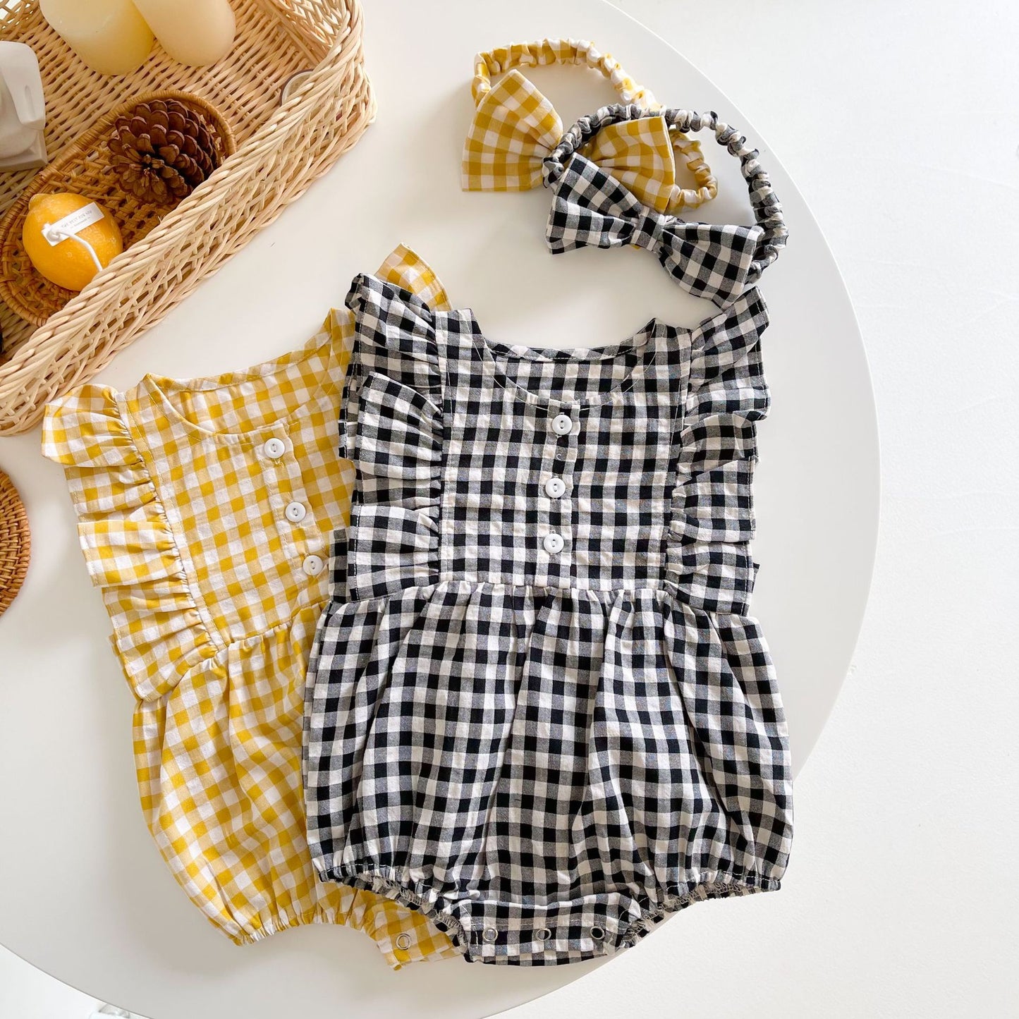 Summer Baby Cotton Sleeveless Romper Korean Color Matching Plaid Fashion Baby Girl Jumpsuit