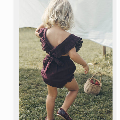 Summer Baby Thin Cotton Yarn Sling Pack Fart Clothes Ins Children Nordic Style Baby One-Piece Romper