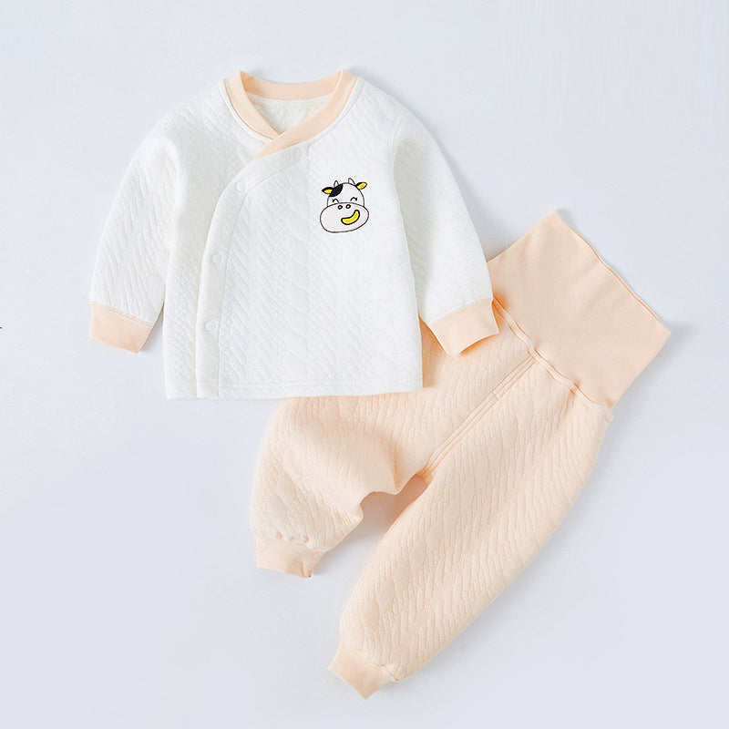 Baby warm suit spring and autumn cotton high waist belly protection underwear thickening boys autumn clothes long pants boys baby home clothes