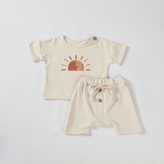 Boys and Girls Ice Cream Sun Print Summer Pure Cotton Set Two Piece Baby Loose Set