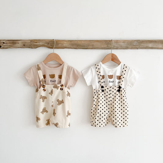 0-3 Years Old Baby Suspenders Suit Summer Baby Bear Short-Sleeved Top Suspender Shorts Two-Piece Set