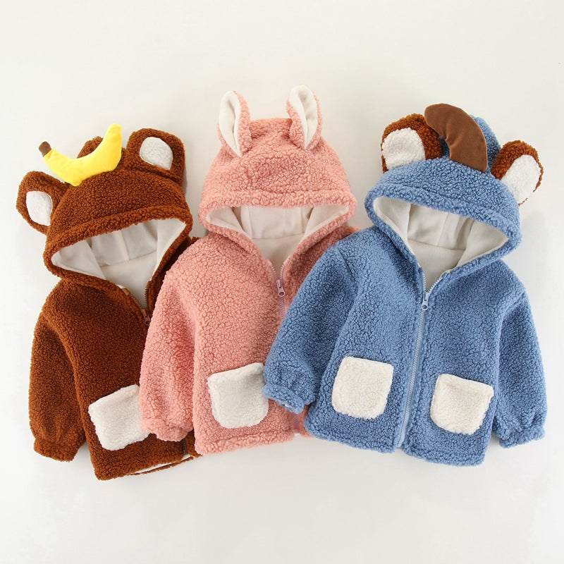 Boys Polar Fleece Jacket Girls Coat Autumn and Winter Clothes Baby Fleece Hooded Tops Baby Clothes