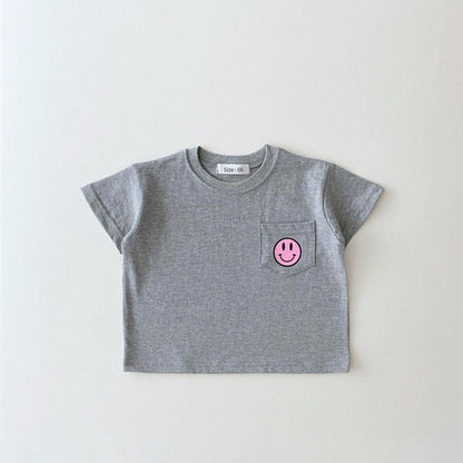 INS Korean Baby Summer Short-Sleeved T-Shirt Boys And Girls Smiley Print Round Neck Simple T-Shirt