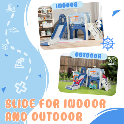 9-1 Toddler Slide Set,Kids Slide for Toddlers Ages 1+, Basketball Hoop, Tunnel and Storage Space, Pirate Ship Themed Slide